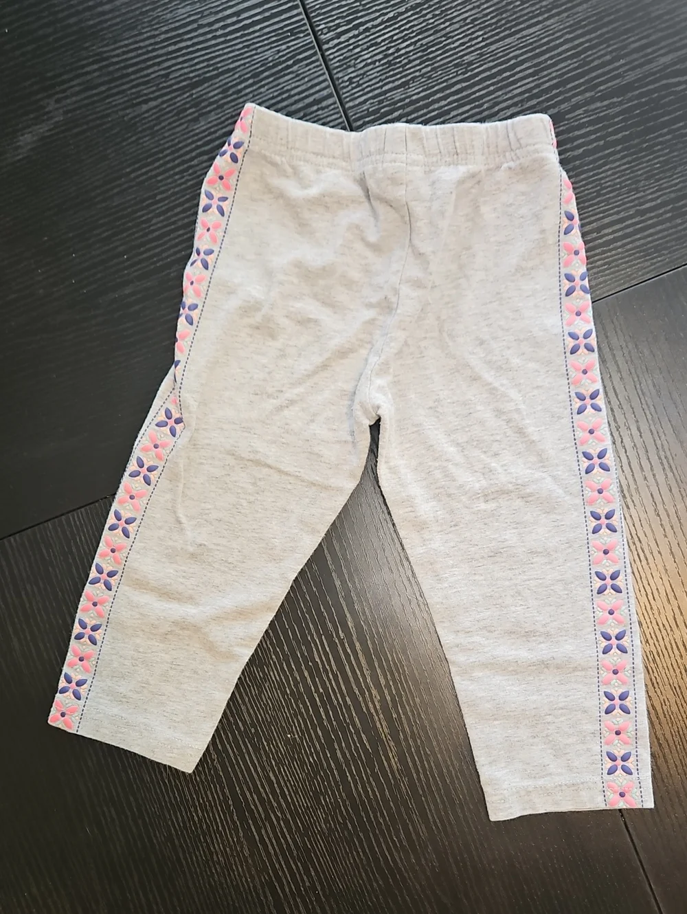 Carter's Gray Leggings with Pink & Purple Floral Side Stripes